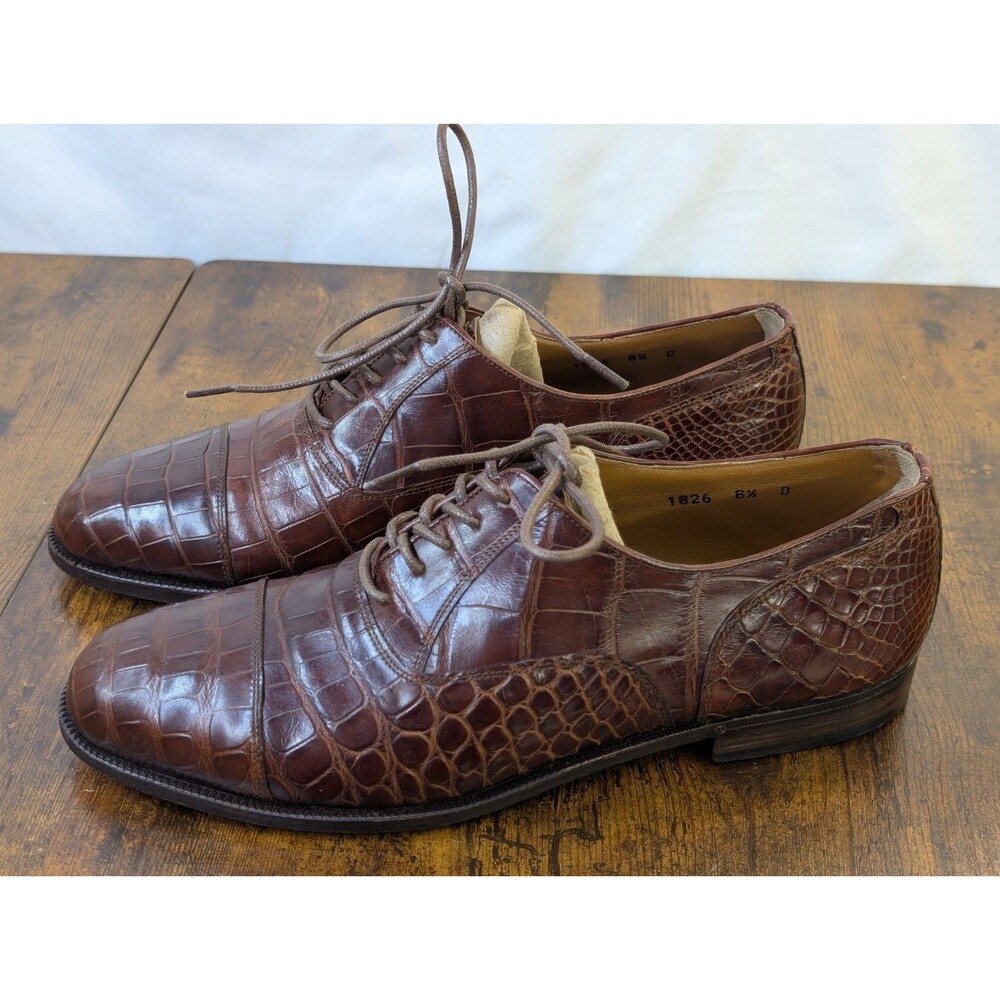 DAVANZATI Genuine Alligator Cap Toe Dress Shoes Men's US 8.5 D Brown Made Italy
